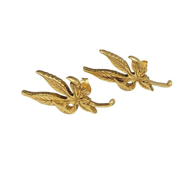 Alva Museum Replicas Gold Tone Leaf Menuki Maple Leaf Earrings Japanese Influenc - Picture 2 of 5